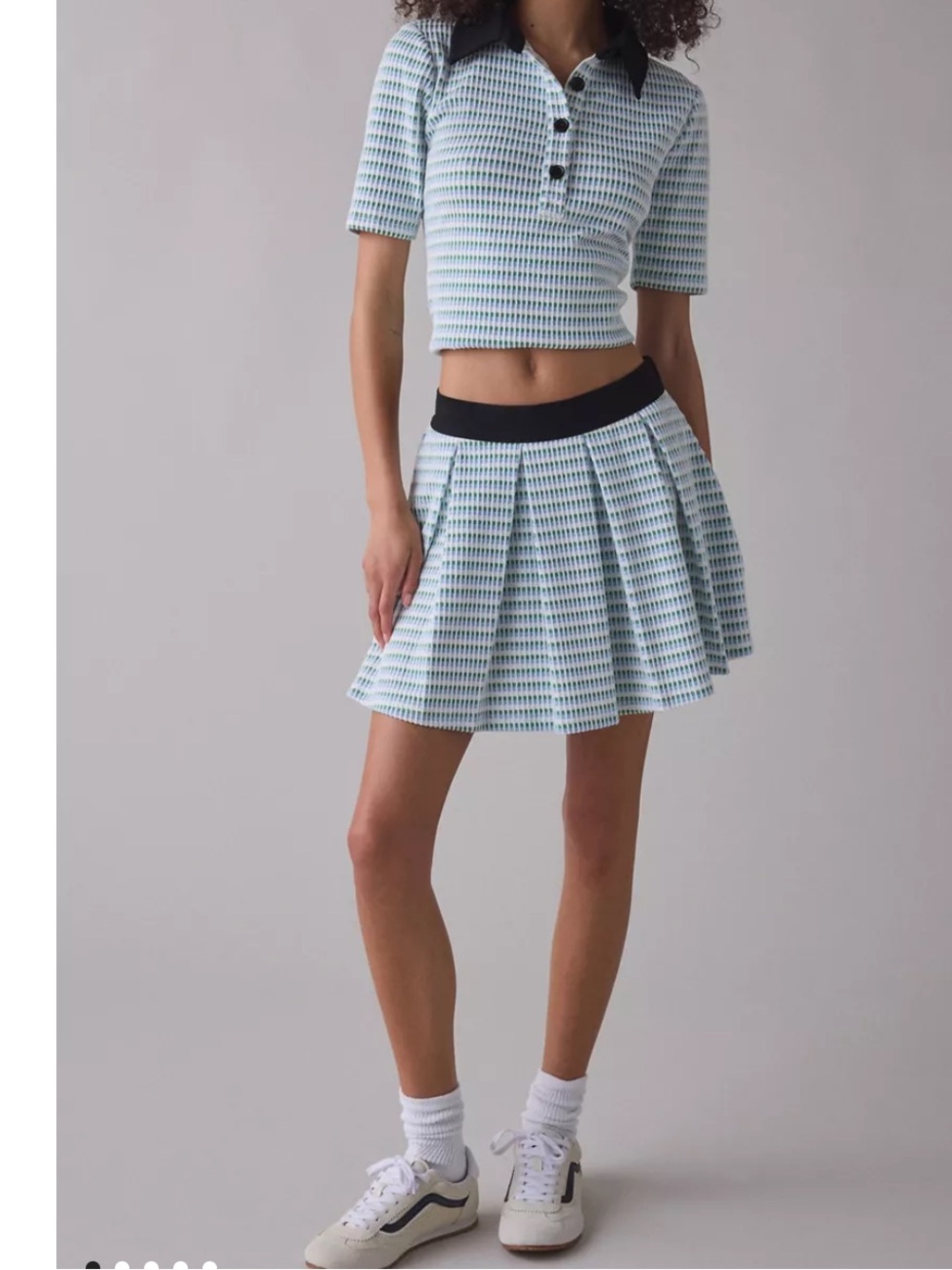 Black White Textured Pleated Mini Skirt Skort S Waistband New Skater Gingham
